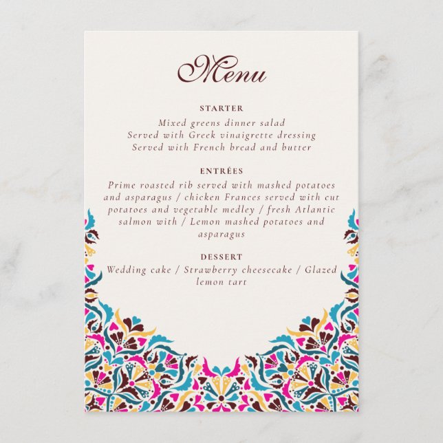 Menu Whimsical Luxury ivoire Floral Style Mariage front (Devant)