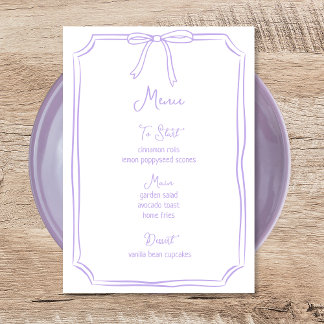 Menu Whimsical Main tiré Bow Girly Coquette Chic