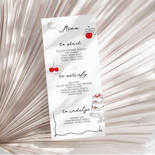 Menu Whimsical manuscrit cerise Mariage à thème
