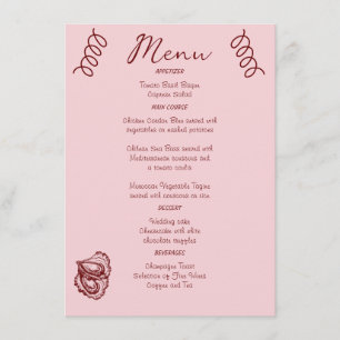 Menu Whimsical Quirky Squiggles Mariage rose