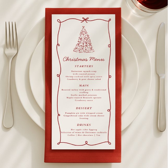 Menu Whimsical Red Christmas Tree Dinner Menu (Créateur téléchargé)