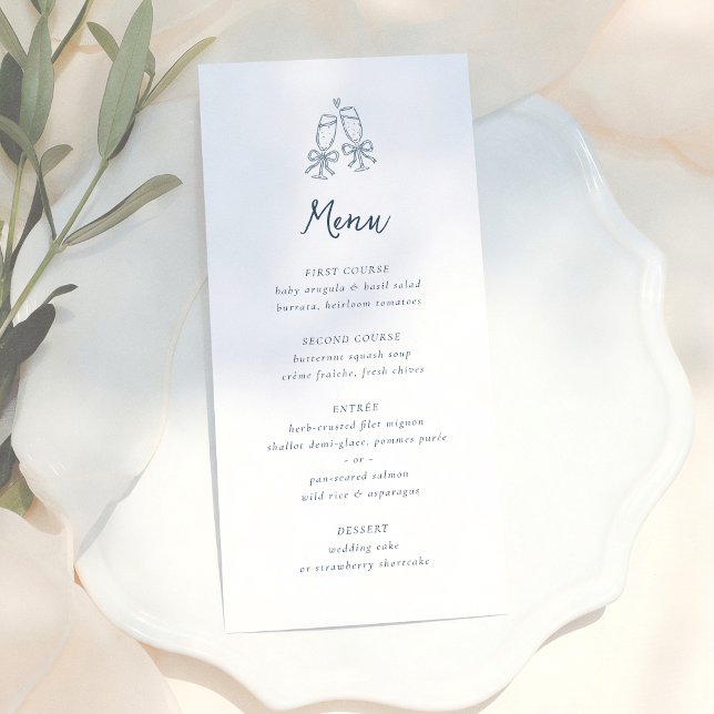 Menu Whimsical Retro Doodle Blue Stripes Wedding (Créateur téléchargé)