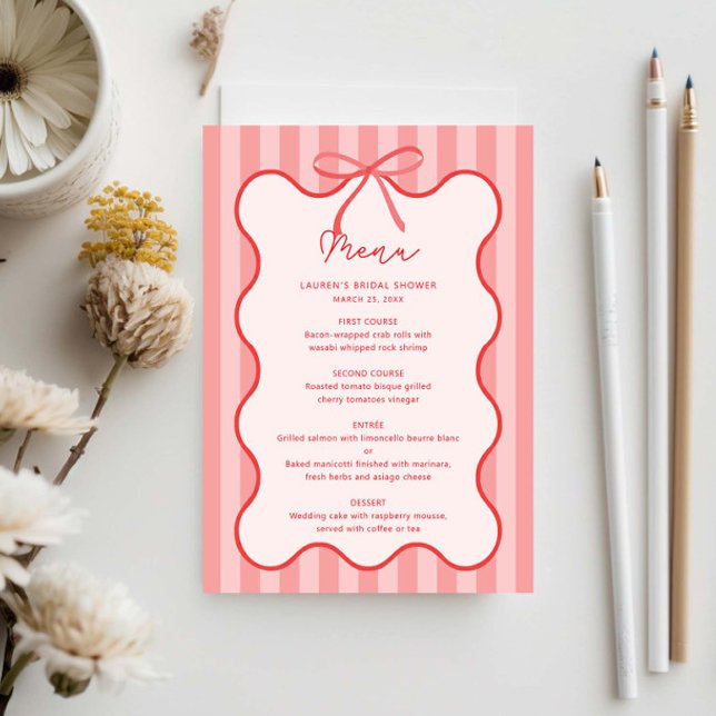 Menu Whimsical Ribbon Bride douche avec nom (Créateur téléchargé)