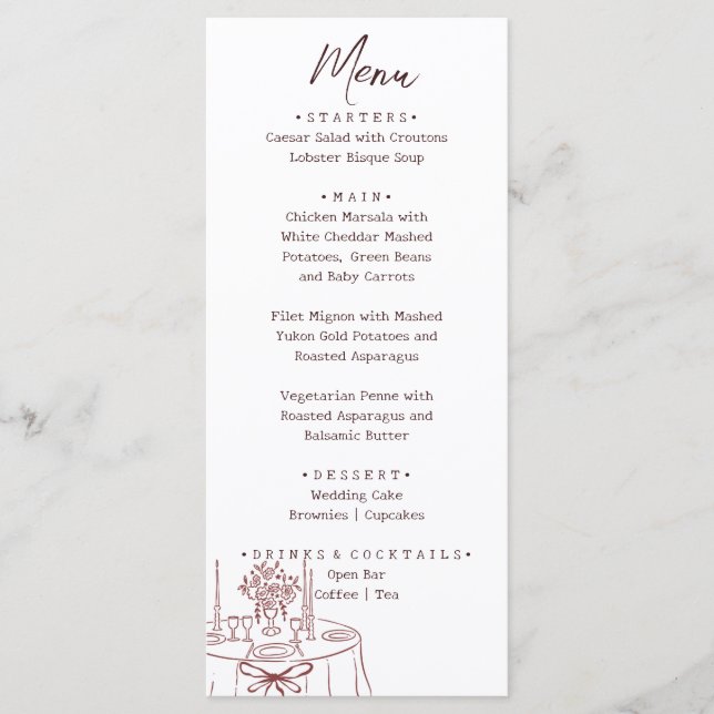 Menu Whimsical White Hand Drawn Illustrated Wedding  (Devant)