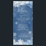 Menu White Blue Snow in Love Snowflake Bridal Shower<br><div class="desc">White Blue Snow in Love Snowflake Bridal Shower Menu Card</div>