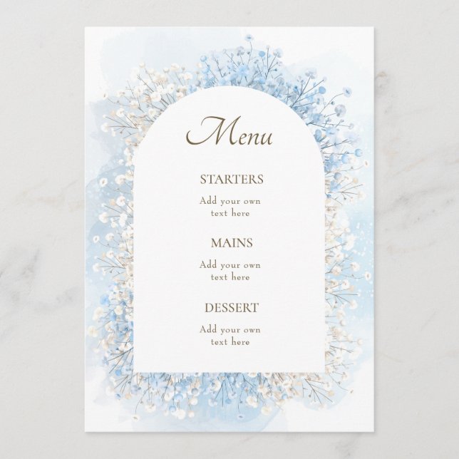 Menu white pastel blue flowers (Devant)