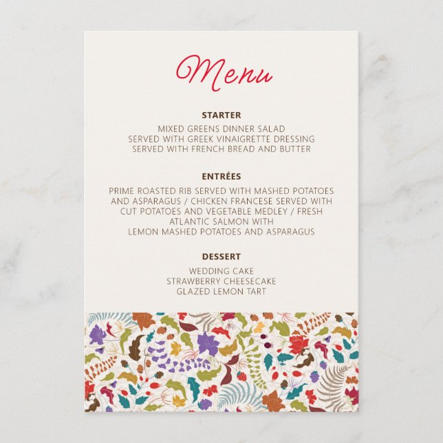 Menu Wild Rose Woods Exotic Flower Garden Mariage (Devant)