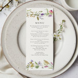 Menu Wildflower Garden Wreath Greenery Wedding<br><div class="desc">Elevez votre réception avec notre Elegant Fleur sauvage Garden Green Mariage Menu. Dotée d'illustrations fleurs sauvages délicates et d'une végétation luxuriante, cette décoration apporte une touche fraîche et romantique à votre paysage de table. Parfait pour les mariages de jardin, rustiques ou d'inspiration nature, il met en valeur vos choix culinaires...</div>