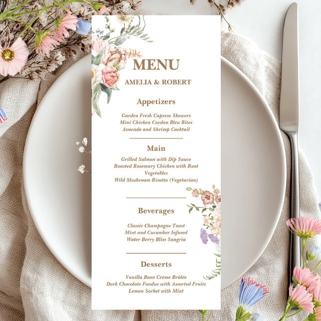 Menu Wildflower spring garden pastel floral Wedding (Créateur téléchargé)