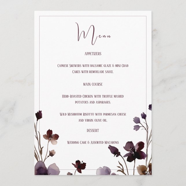 Menu Wine Red Plum Mauve Fall Floral Wedding (Devant)
