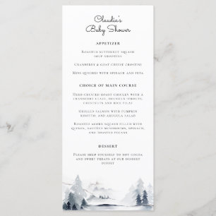 Menu Winter Woodland Baby shower de script moderne