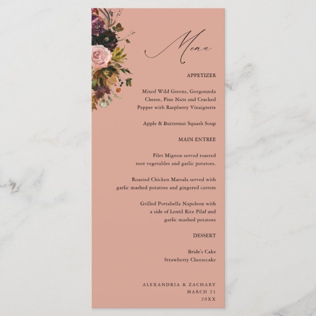Menu xOr Rustique, Fleurs Violettes, Roses & Or 4 Blanc (Devant)