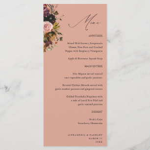 Menu xOr Rustique, Fleurs Violettes, Roses & Or 4 Blanc