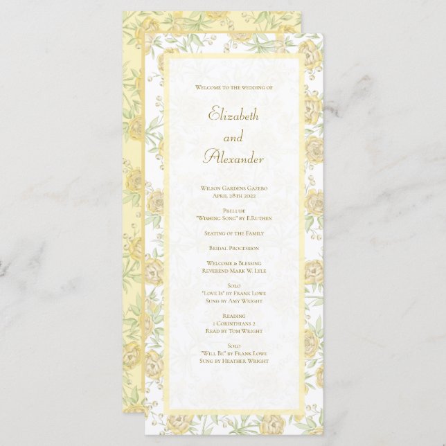 Menu Yellow Rose Wedding Programs (Devant / Derrière)