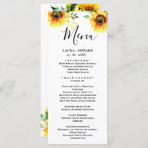 Menu Yellow sunflower floral vibrant spring bouquet