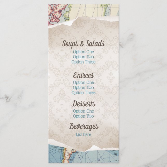 Menus de Baby Shower avec Carte Vintage (Devant)