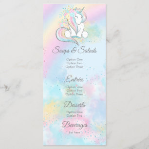 Menus de Baby shower Unicorne