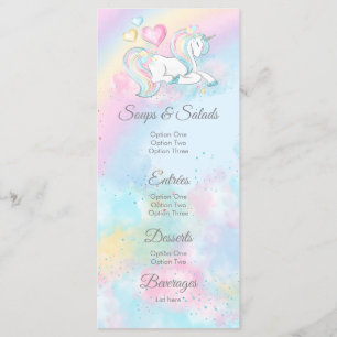 Menus de Baby shower Unicorne Aquarelle