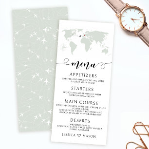 Menus de carte du monde de mariage thème de voyage