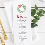 Menus de fête de Noël de la couronne d'aquarelle<br><div class="desc">Ajoutez une touche raffinée à votre décor de table pour Noël avec ces élégants menus de fête de Noël, conçus pour coordonner avec ma collection d'aquarelles festives. Dotés d'une couronne d'aquarelle originale ornée d'un arc rouge, ces menus mariage d'aquarelle allient charme saisonnier et sophistication moderne. Le mot "Menu" est joliment...</div>
