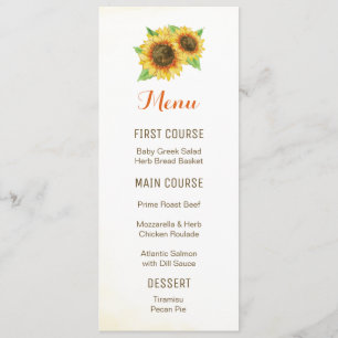 Menus de fleurs d'aquarelle des tournesols
