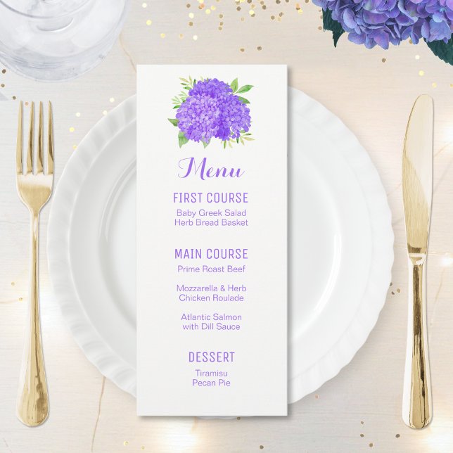 Menus de fleurs d'aquarelle pourpre Hydrangea Bouq (Créateur téléchargé)