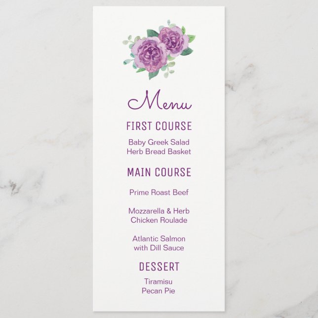 Menus de fleurs d'aquarelle violet Rose (Devant)