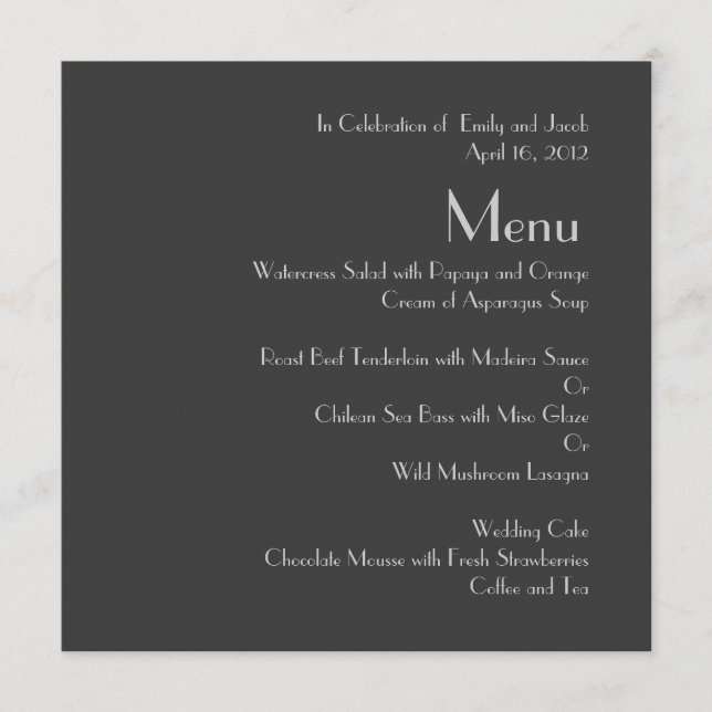 Menus de mariage à monogramme gris moderne (Devant)