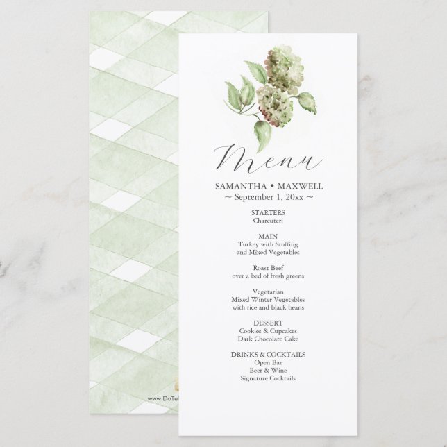 Menus de mariage aux hortensias  (Devant / Derrière)