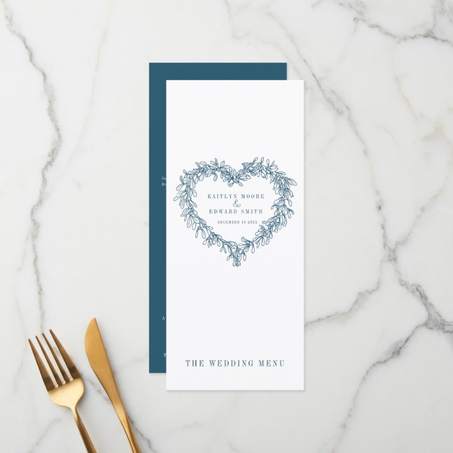 Menus de mariage bleu bleu marine (Devant/Arrière en situation)