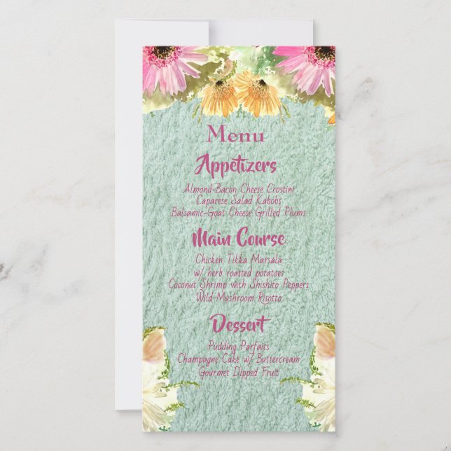 Menus de Mariage bleu fleur sauvage (Devant)