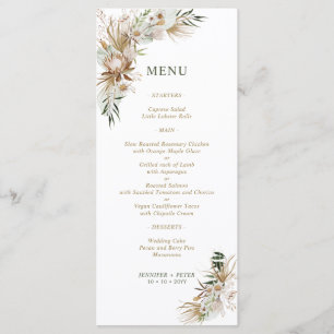 Menus de mariage bohème botanique vert et or