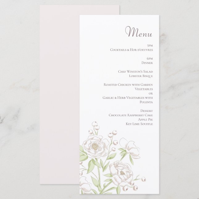 Menus de mariage classiques à la rose blanche (Devant / Derrière)