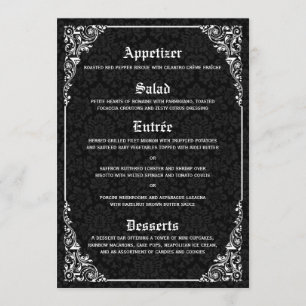 Menus de Mariage damassé gothique noir