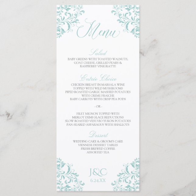 Menus de mariage élégant | Nadine (Turquoise clair (Devant)