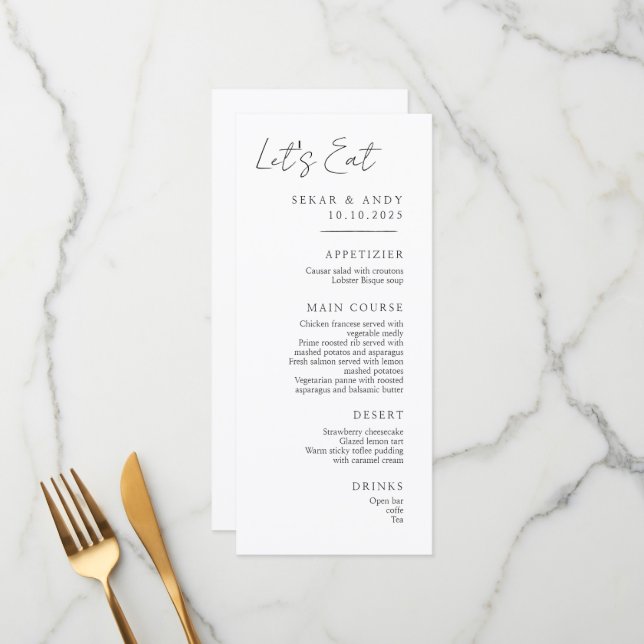 Menus de mariage élégants (Devant/Arrière en situation)