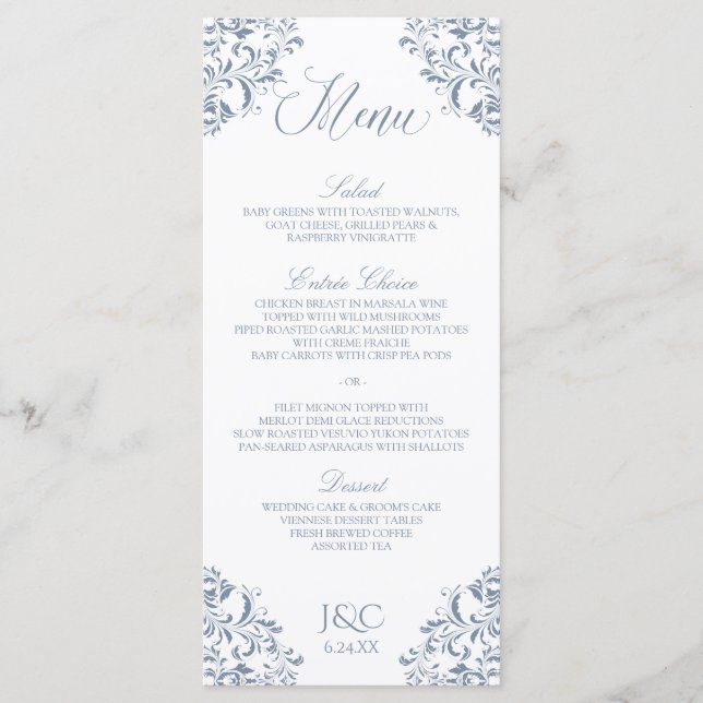 Menus de mariage élégants | Nadine (Bleu poussiére (Devant)