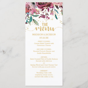 Menus de mariage Fleurs rose Paillettes & Rayures