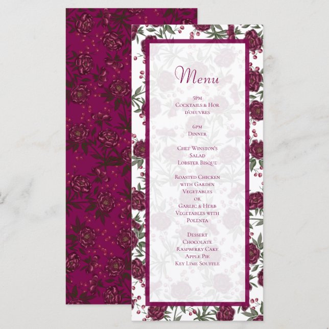 Menus de mariage Maroon Rose (Devant / Derrière)