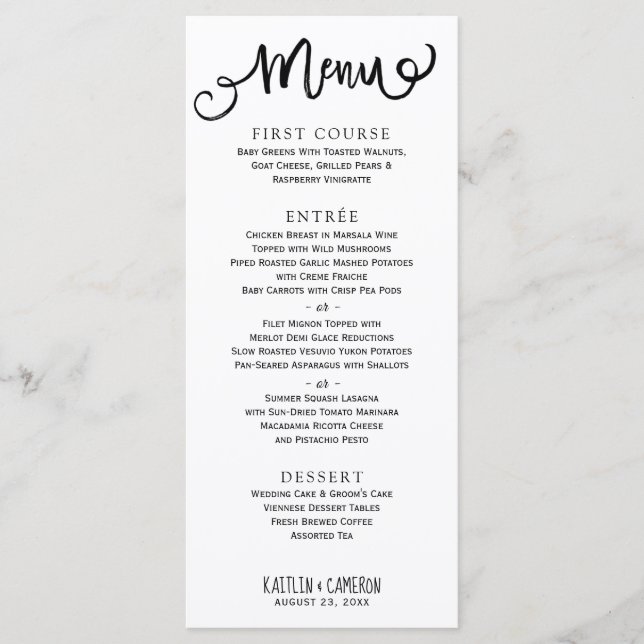 Menus de mariage modernes | Typographie rustique ( (Devant)
