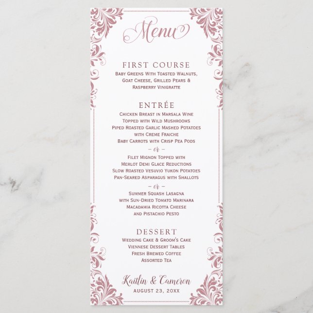 Menus de mariage ou d'événement élégant (Rose Dust (Devant)