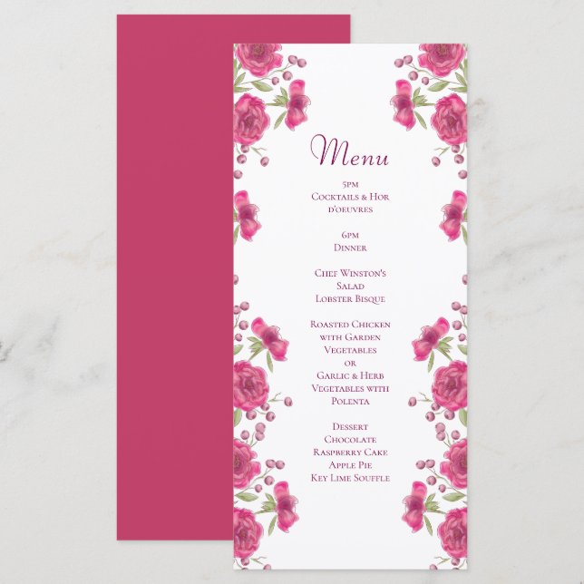 Menus de mariage rose rose vif pour hommes (Devant / Derrière)