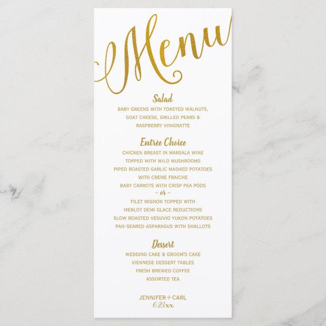 Menus de mariage | Typographie moderne (dorure) (Devant)