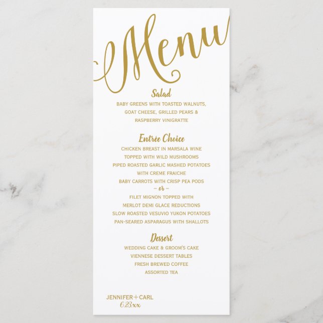 Menus de mariage | Typographie moderne (Or) (Devant)