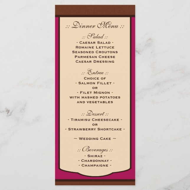Menus de réception de mariage Sweet Mocha & Fuchsi (Devant)