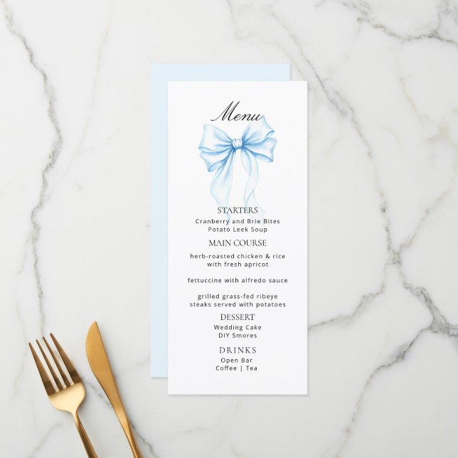 Menus for a modern  baby shower. (Devant/Arrière en situation)