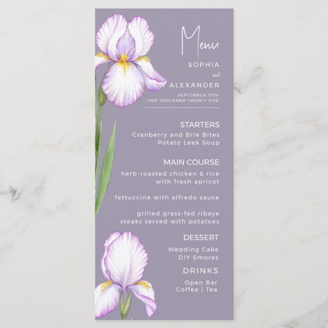 Menus for a modern wedding. (Devant)