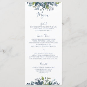 Menus Mariage de verdure peinte Dusty Bleu
