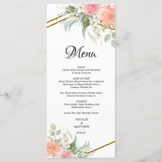 Menus Mariage Pastel rose et or