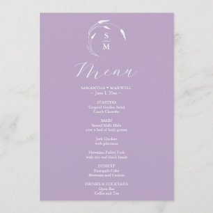 Menus mariage simple Monogram Lavender
